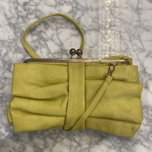 Chartreuse clutch with shoulder strap